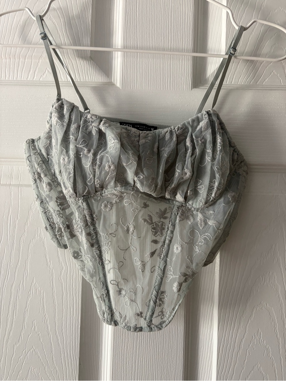 Zara Lace Embroidered Top in Light Grey/Blue